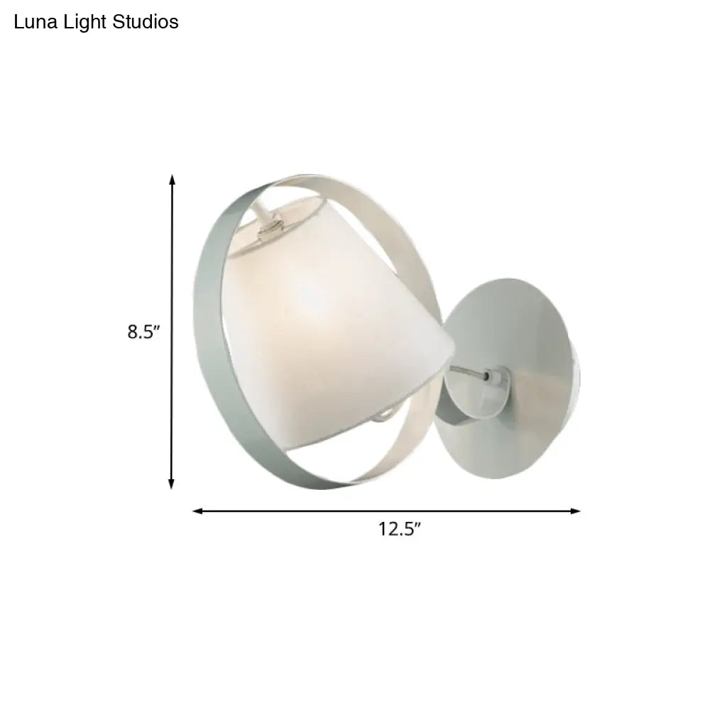 Minimalist Fabric Sconce Lamp: White Wall Light With Metal Ring 1 Bulb