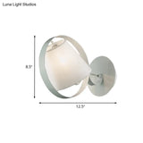 Minimalist Fabric Sconce Lamp: White Wall Light With Metal Ring 1 Bulb