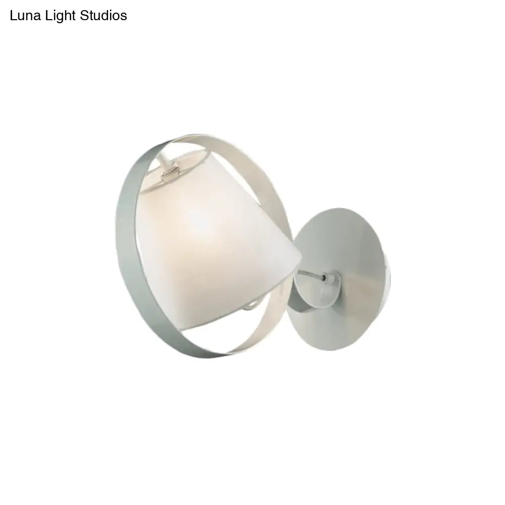 Minimalist Fabric Sconce Lamp: White Wall Light With Metal Ring 1 Bulb