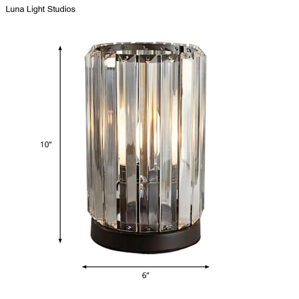 Minimalist Faceted Crystal 1-Head Nightstand Light - Dimmable Black Table Lamp For Living Room