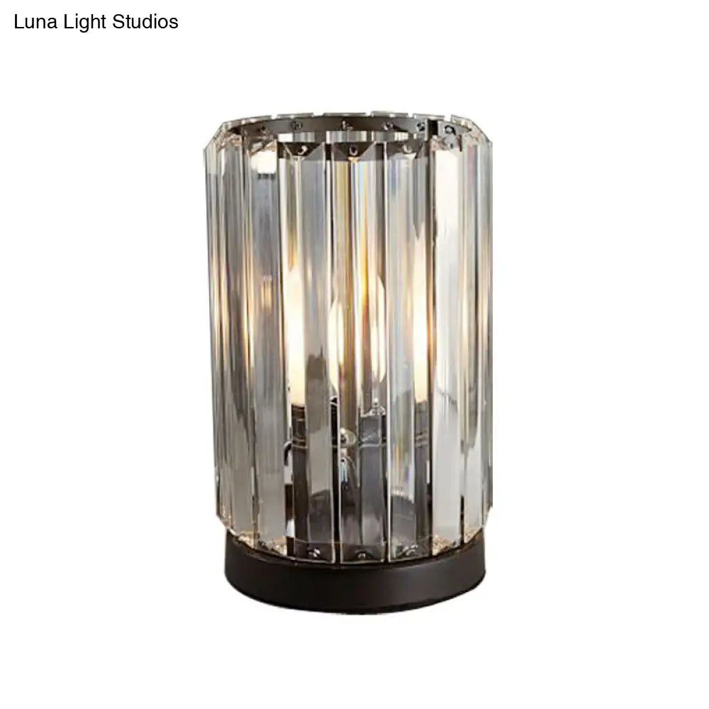 Minimalist Faceted Crystal 1-Head Nightstand Light - Dimmable Black Table Lamp For Living Room