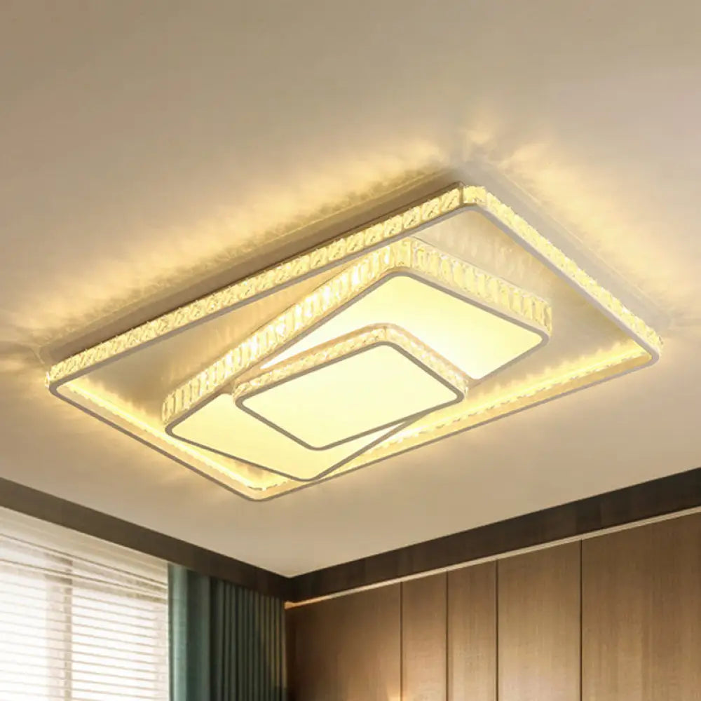 Minimalist Faceted Crystal White Ceiling Light Fixture - Led Flush Mount 19.5’/23.5’ W
