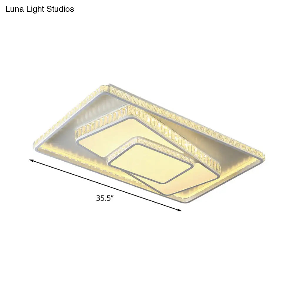 Minimalist Faceted Crystal White Ceiling Light Fixture - Led Flush Mount 19.5’/23.5’ W