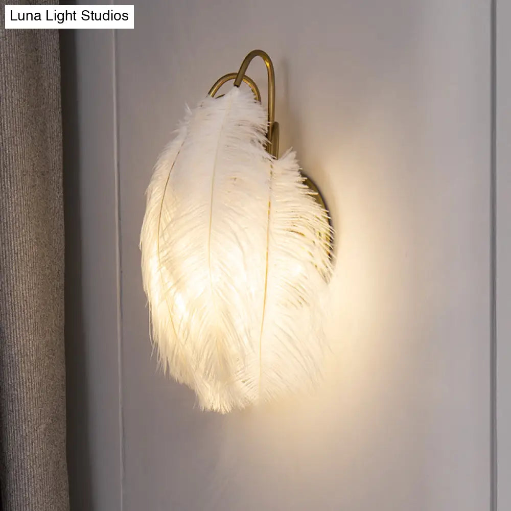 Minimalist Feather Shaded Wall Sconce Light Fixture For Living Room - Mount Lighting