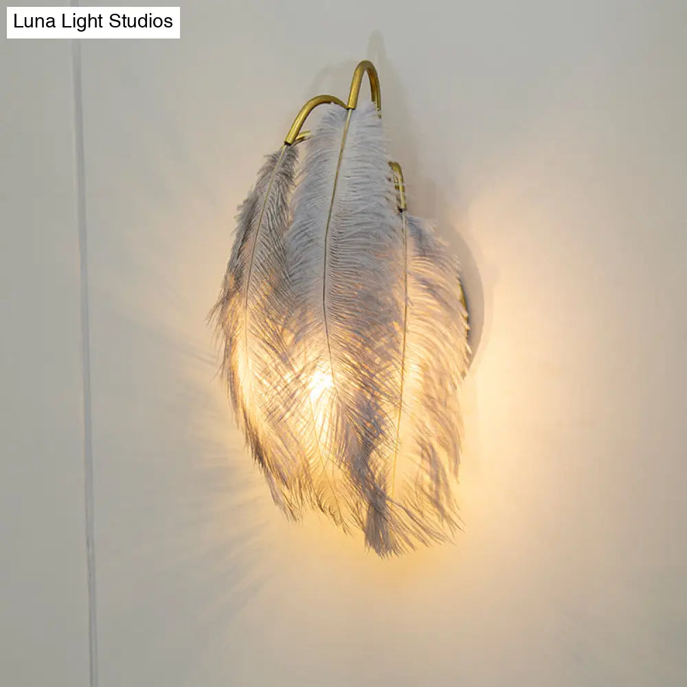 Minimalist Feather Shaded Wall Sconce Light Fixture For Living Room - Mount Lighting