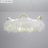 Minimalist Feather White Crown Led Chandelier - Ideal For Kids Bedroom Hanging Light