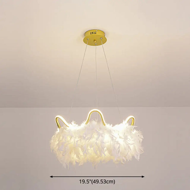 Minimalist Feather White Crown Led Chandelier - Ideal For Kids Bedroom Hanging Light