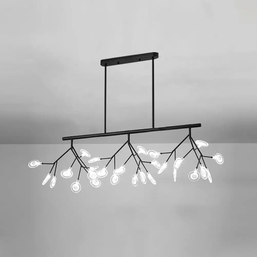 Minimalist Firefly Island Glass Lamp - 27-Bulb Suspended Lighting For Dining Room Black / Clear