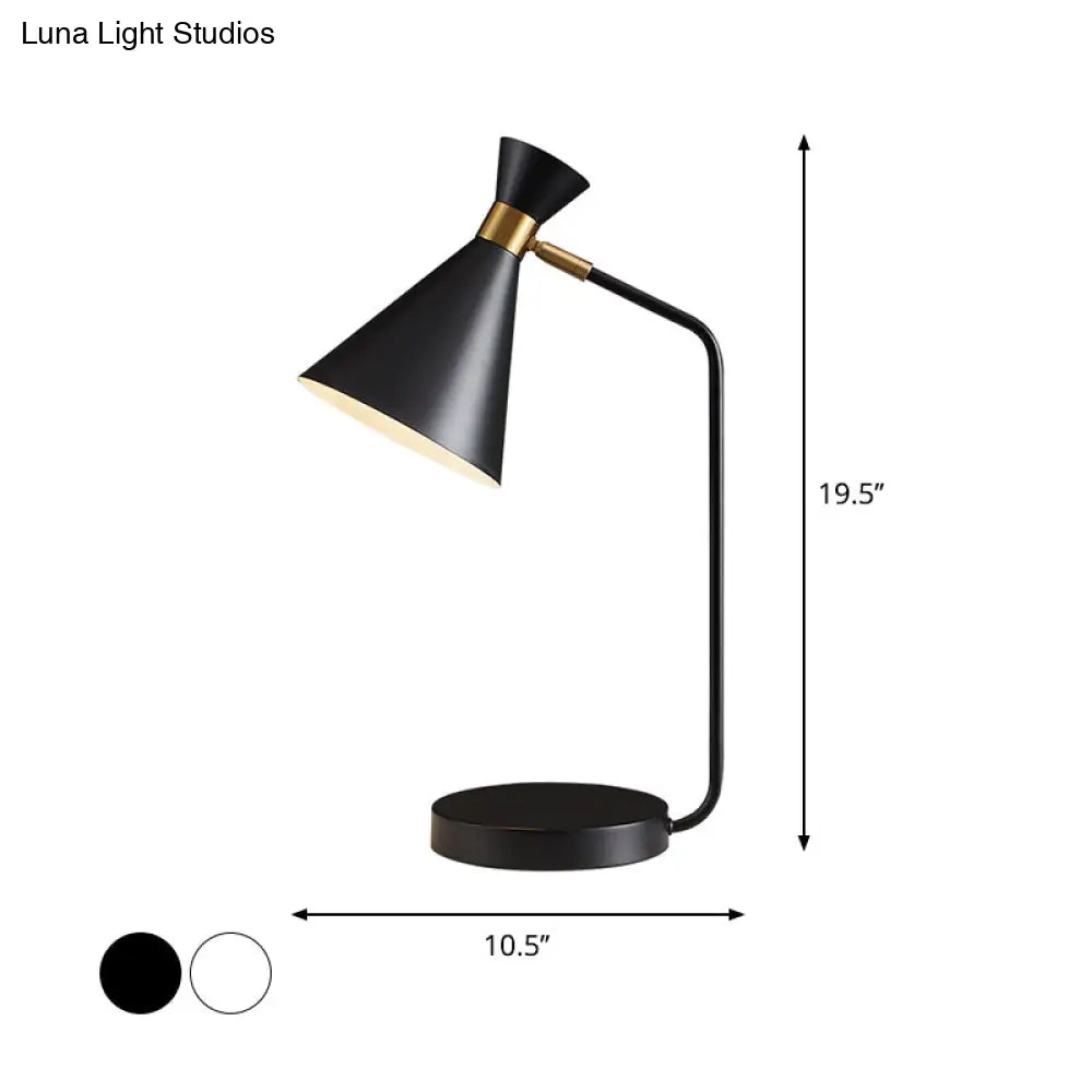 Minimalist Flared Table Light - 1 Metallic Reading Lamp In White/Black Finish