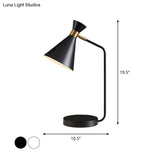 Minimalist Flared Table Light - 1 Metallic Reading Lamp In White/Black Finish