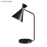 Minimalist Flared Table Light - 1 Metallic Reading Lamp In White/Black Finish