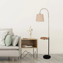 Minimalist Flaxen Barrel Shade Floor Lamp With Wooden Panel