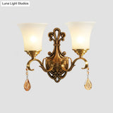 Minimalist Frosted Glass Wall Light Fixture - Gold Tapered Mounted Lamp For Corridor