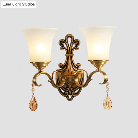 Minimalist Frosted Glass Wall Light Fixture - Gold Tapered Mounted Lamp For Corridor