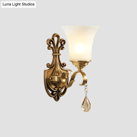 Minimalist Frosted Glass Wall Light Fixture - Gold Tapered Mounted Lamp For Corridor