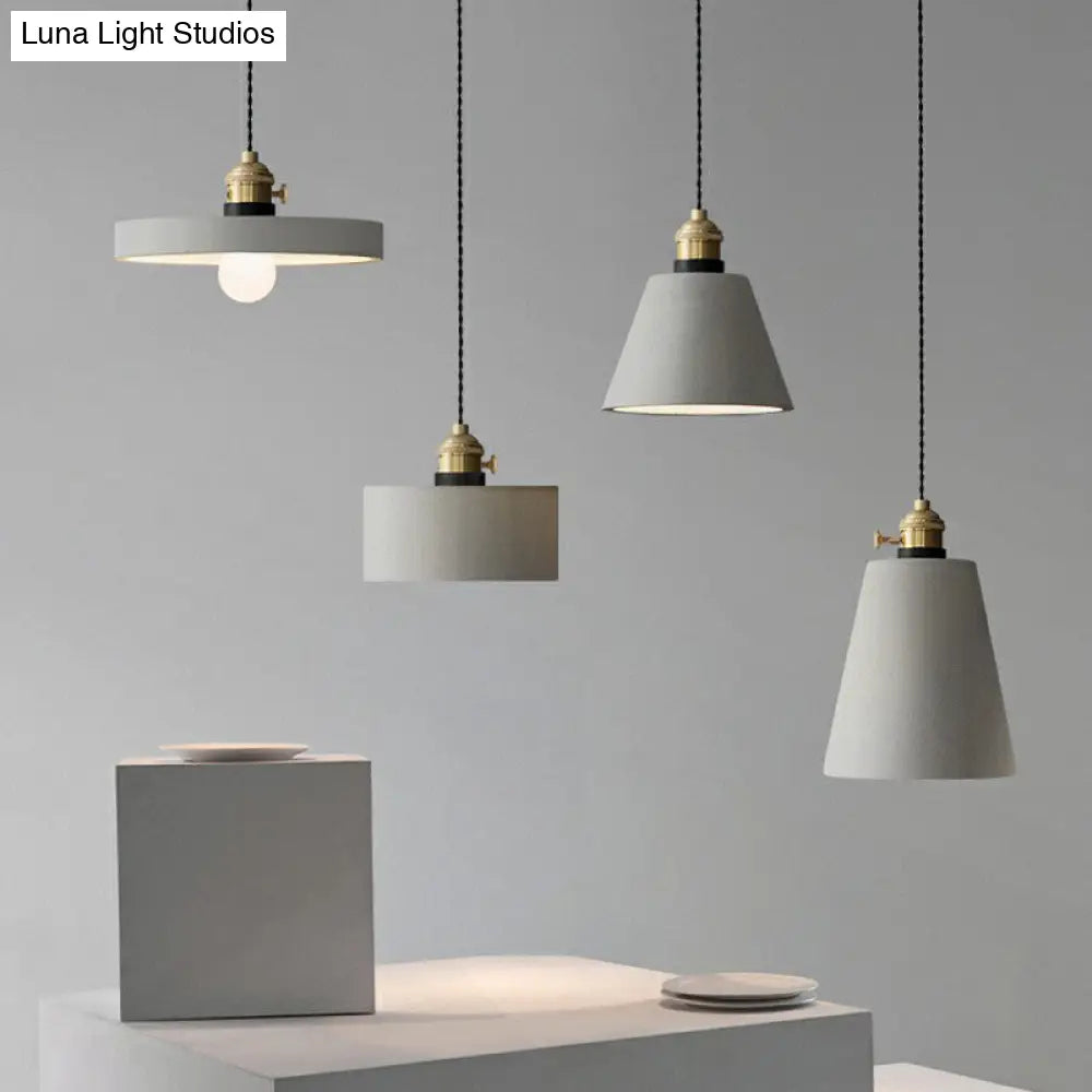Minimalist Geometric Cement Pendant Light With Rotary Switch For Dining Rooms - Grey