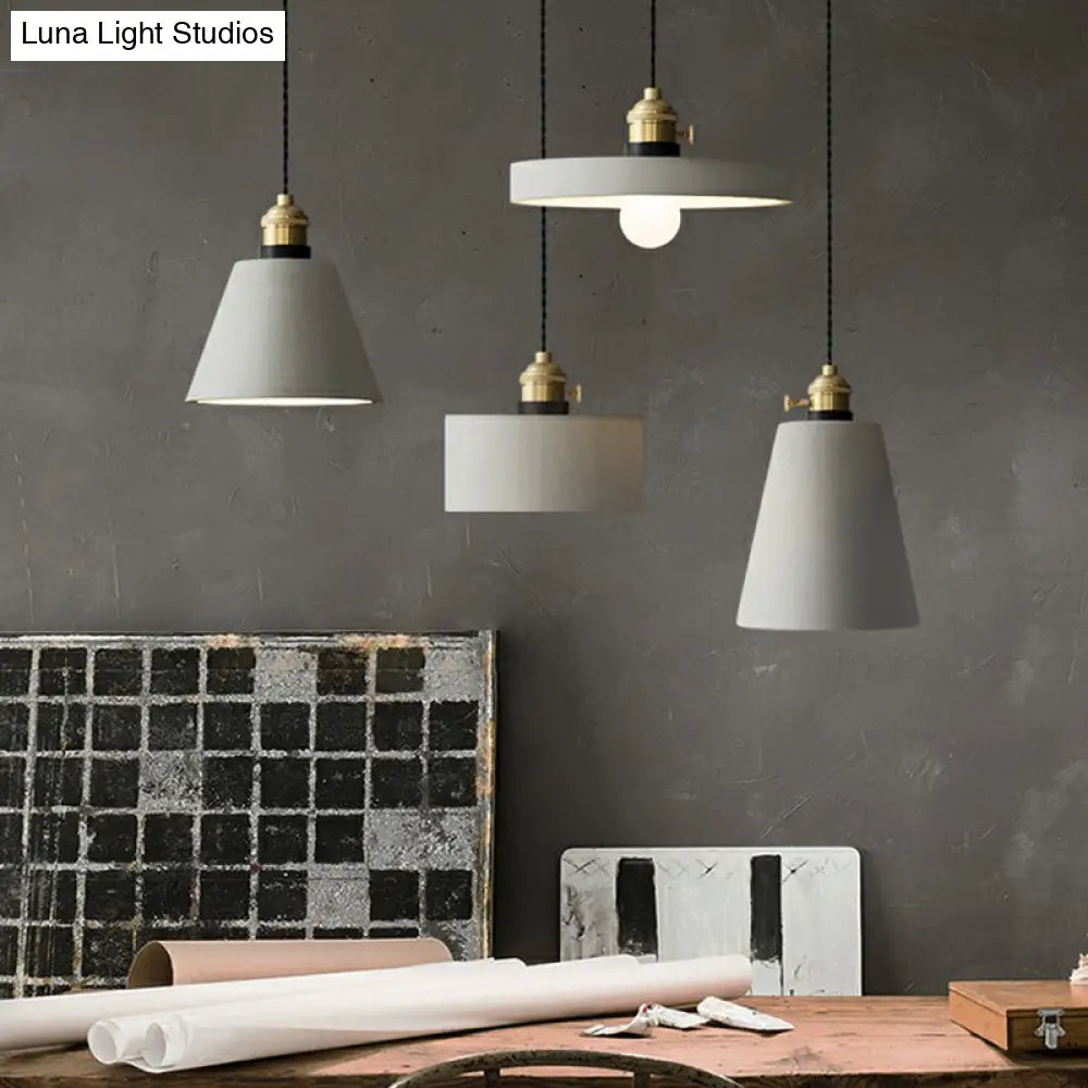 Minimalist Geometric Cement Pendant Light With Rotary Switch For Dining Rooms - Grey
