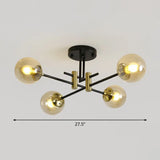 Minimalist Glass Bedroom Semi Flush Mount Ceiling Light In Black 4 / Amber