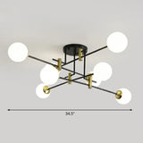 Minimalist Glass Bedroom Semi Flush Mount Ceiling Light In Black 6 / White