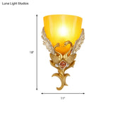 Minimalist Glass Bowl Wall Light With Ribbed Detail And Swan Decoration - 1 Corridor Sconce Fixture
