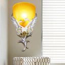 Minimalist Glass Bowl Wall Light With Ribbed Detail And Swan Decoration - 1 Corridor Sconce Fixture