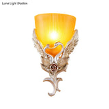 Minimalist Glass Bowl Wall Light With Ribbed Detail And Swan Decoration - 1 Corridor Sconce Fixture