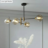 Minimalist Glass Dome Chandelier - Black And Brass Suspended Lighting Fixture For Dining Room