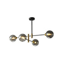 Minimalist Glass Dome Chandelier - Black And Brass Suspended Lighting Fixture For Dining Room 4 /