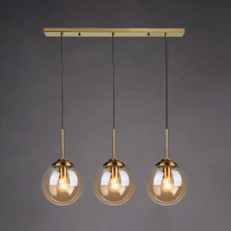 Minimalist Glass Globe Hanging Ceiling Pendant Light Set Of 3 For Restaurants Amber / Linear
