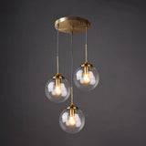 Minimalist Glass Globe Hanging Ceiling Pendant Light Set Of 3 For Restaurants Clear / Round