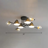 Minimalist Glass Semi Flush Ceiling Light - Cone And Ball Shaped Black - Brass Finish 8 / Clear
