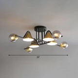 Minimalist Glass Semi Flush Ceiling Light - Cone And Ball Shaped Black - Brass Finish 8 / Smoke Gray
