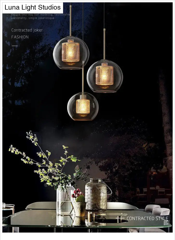 Minimalist Glass Spherical Pendant Light Fixture In Bronze