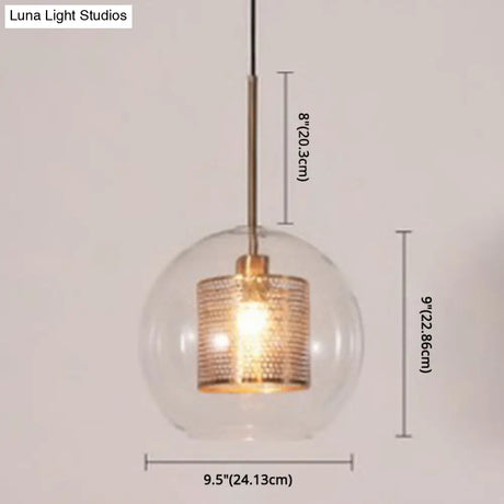Minimalist Glass Spherical Pendant Light Fixture In Bronze