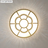 Minimalist Gold Acrylic Led Flush Mount Ceiling Lamp With Crystal Block Deco - Warm/White Light
