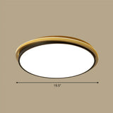 Minimalist Gold And Black Acrylic Round Led Flush Light For Bedroom Ceiling / 19.5’ Remote