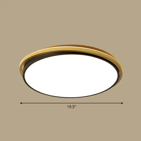 Minimalist Gold And Black Acrylic Round Led Flush Light For Bedroom Ceiling / 19.5’ Warm