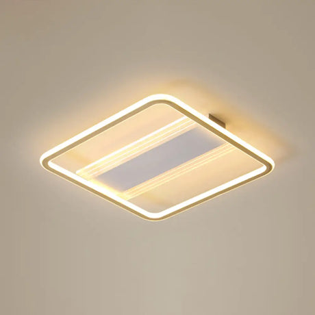 Minimalist Gold And White Flush Light For Bedroom With Square Acrylic Shade / 20.5’
