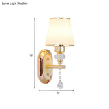 Minimalist Gold Barrel Wall Lamp With Frosted Glass & Diamond Crystal Drop - 1/2 Head Lighting