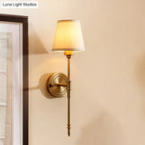 Minimalist Gold Bedroom Wall Light Kit - Tapered Fabric Shade Pencil Arm Mount Reading Lamp