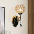 Minimalist Gold Bowl Wall Sconce Light: Opulent Crystal Inlaid Fixture For Bedroom 1 Bulb