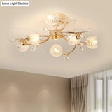 Minimalist Gold Ceiling Light Fixture With Bloom Clear Crystal Shade - 6 - Head Bedroom Semi Flush