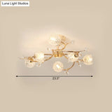Minimalist Gold Ceiling Light Fixture With Bloom Clear Crystal Shade - 6 - Head Bedroom Semi Flush