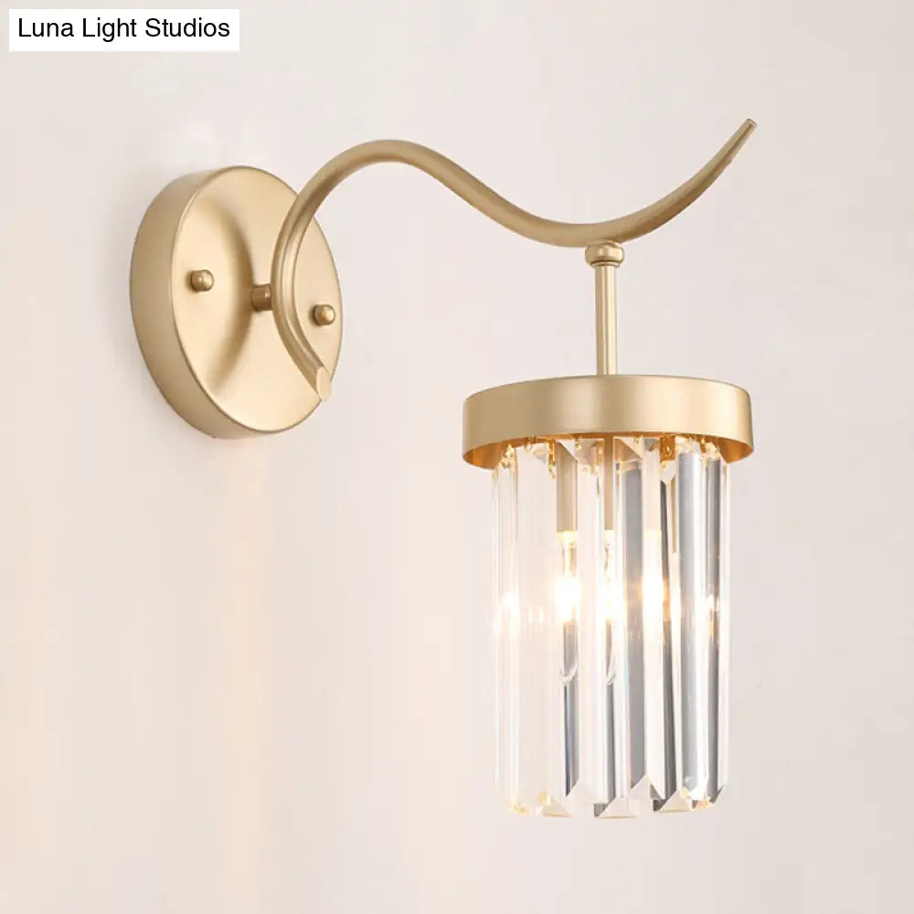 Minimalist Gold Finish Crystal Wall Lamp With Rectangular Tube Design