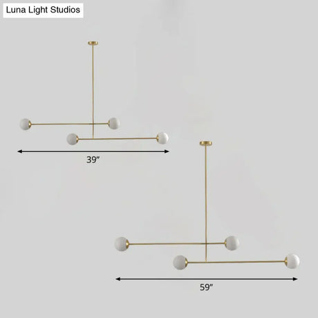 Minimalist Gold Finish Pendant Light With Opal Glass Shade 4-Bulb Metallic Island Lamp