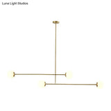 Minimalist Gold Finish Pendant Light With Opal Glass Shade 4-Bulb Metallic Island Lamp