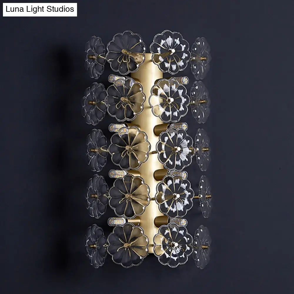 Minimalist Gold Floral Sconce Light With Crystal Shade - Wall Mount Lighting For Bedroom