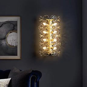 Minimalist Gold Floral Sconce Light With Crystal Shade - Wall Mount Lighting For Bedroom