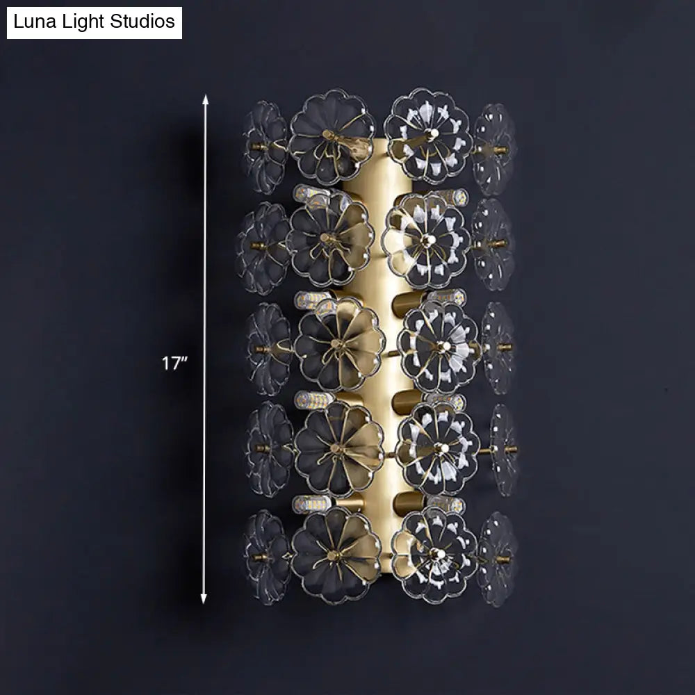Minimalist Gold Floral Sconce Light With Crystal Shade - Wall Mount Lighting For Bedroom