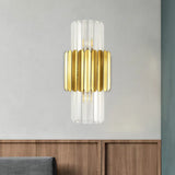 Minimalist Gold Half-Cylinder Crystal Sconce Light Fixture - 2 Lights For Bedroom Wall Lighting